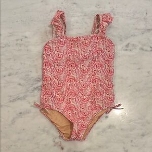 Crewcuts (J. Crew girls S) - Coral Pink One Piece Swimsuit with Ruffled Straps
